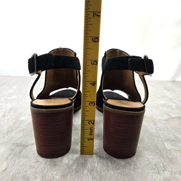 Franco Sarto Heeled Sandals Sz 8 Black Perferated Suede Dressy Block Heel Shoes - Picture 5 of 12